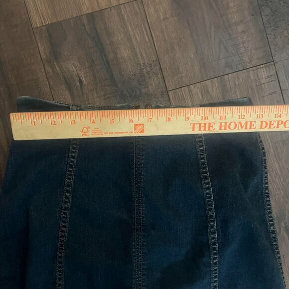 FREE PEOPLE Blue Bodycon Denim Pencil Mini Skirt Stretch Boho Festival Size 6 - Picture 6 of 8